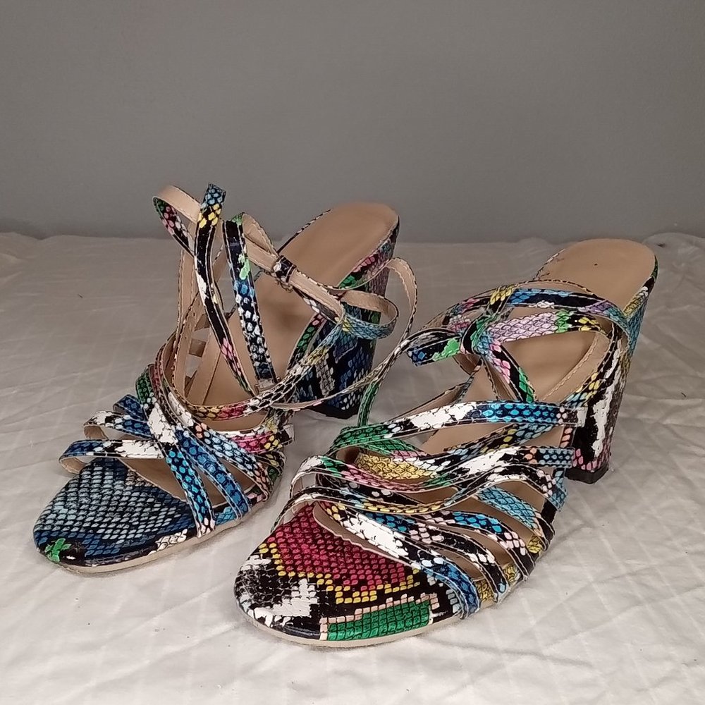 Unique Snakeskin High Heeled Open Toe Sandals